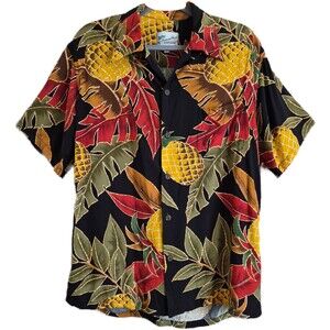 Diamond Head Sportswear Men's Hawaiian Shirt Size Medium Black Pineapple Aloha